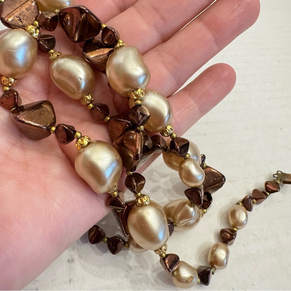 Vintage French Faux Glass Baroque Pearl Beaded Necklace High End French Jewelry